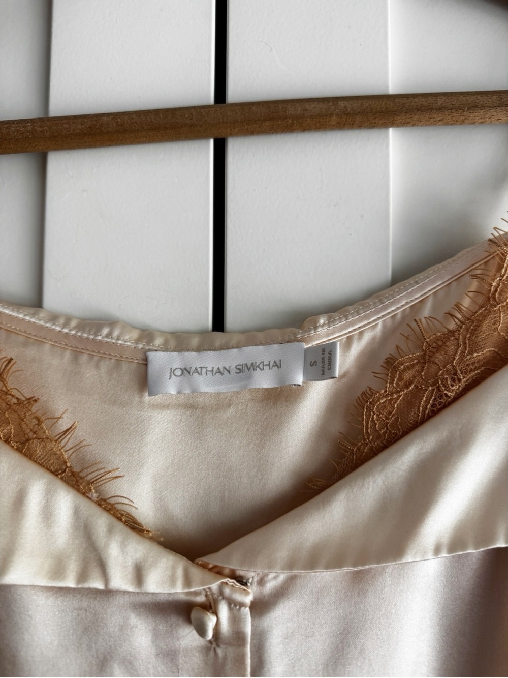 Jonathan Simkhai Caylee Silk Lace Plisse Off Shoulder Button Down Ivory - Picture 7 of 8